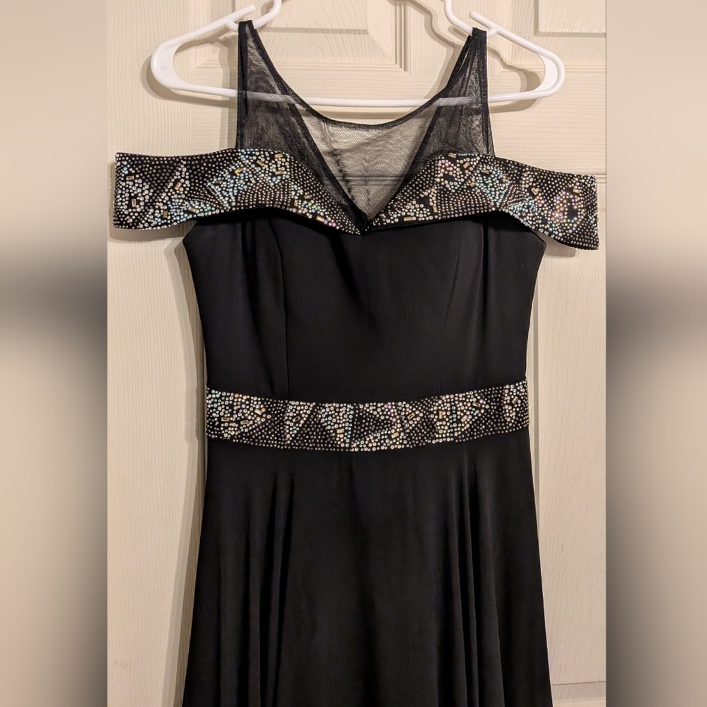 Romanna Dress Elegant Black Off-Shoulder Maxi with Embellishments And Sheer